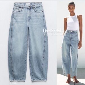 Zara barrel balloon Jeans size 4, light wash, only worn twice. Comfy high rise.